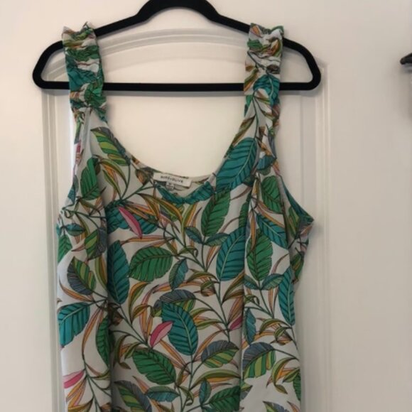 Rose + Olive tropical palm print top - Picture 1 of 2